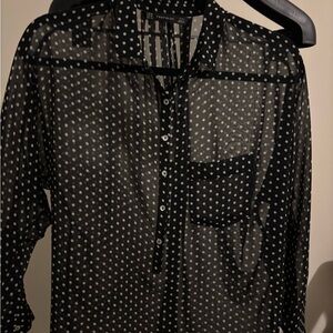 Zara Black Sheer Polka Dot Blouse